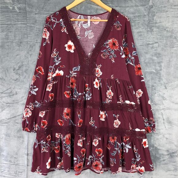 Womens Dress Medium‎ Floral Boho Hippie Peasant Lace Prairie Bloomcore Tiered - Picture 1 of 7